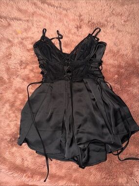 NWT Pretty Little Thing Black Lace & Satin Romper